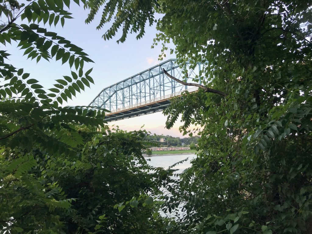 View of the Walnut Street Walking Bridge from the Chattanooga Riverwalk, Chattanooga, TN