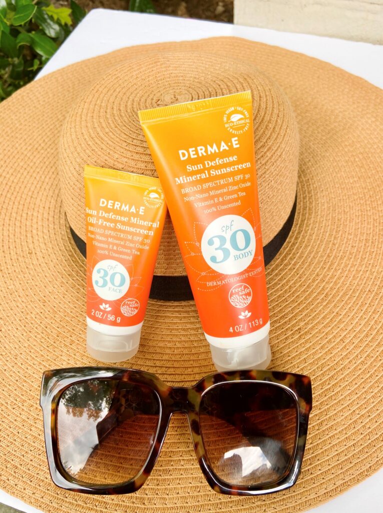 sunglasses hat and sunscreen